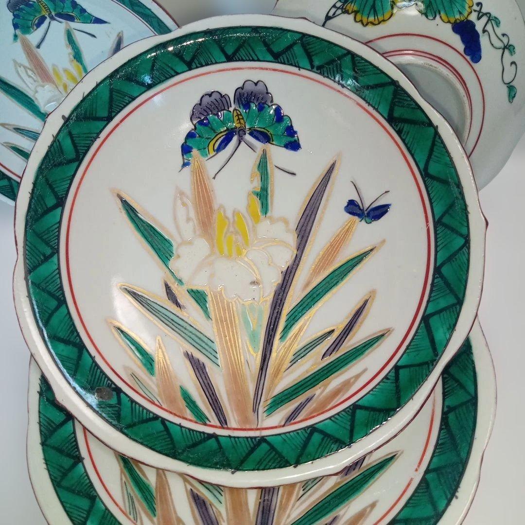 角福　九谷(10客)　古九谷　古道具　台所用品　食器　骨董　丸皿　浅皿　伝統工芸