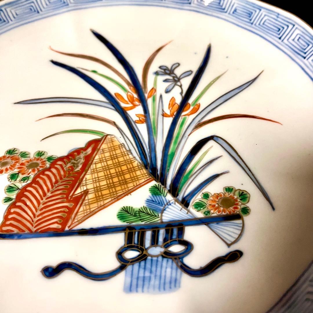 ★アンティーク　骨董品　時代物 ★古伊万里　染付金彩色絵　 　大皿　八寸皿　2枚