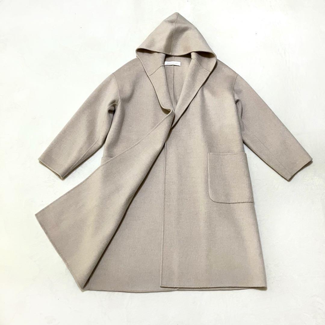 ギャルリーヴィー ダブルフェイス フーデッド リバーコート ライトベージュ 36