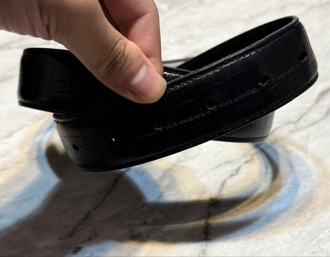 Lui's ルイス シルバーバックル クロコ調 レザーベルト 日本製 ブラック