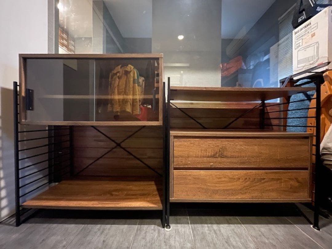 yu■WiLL ユニットシェルフ/フリーラック ガラス扉キャビ+ドロワー