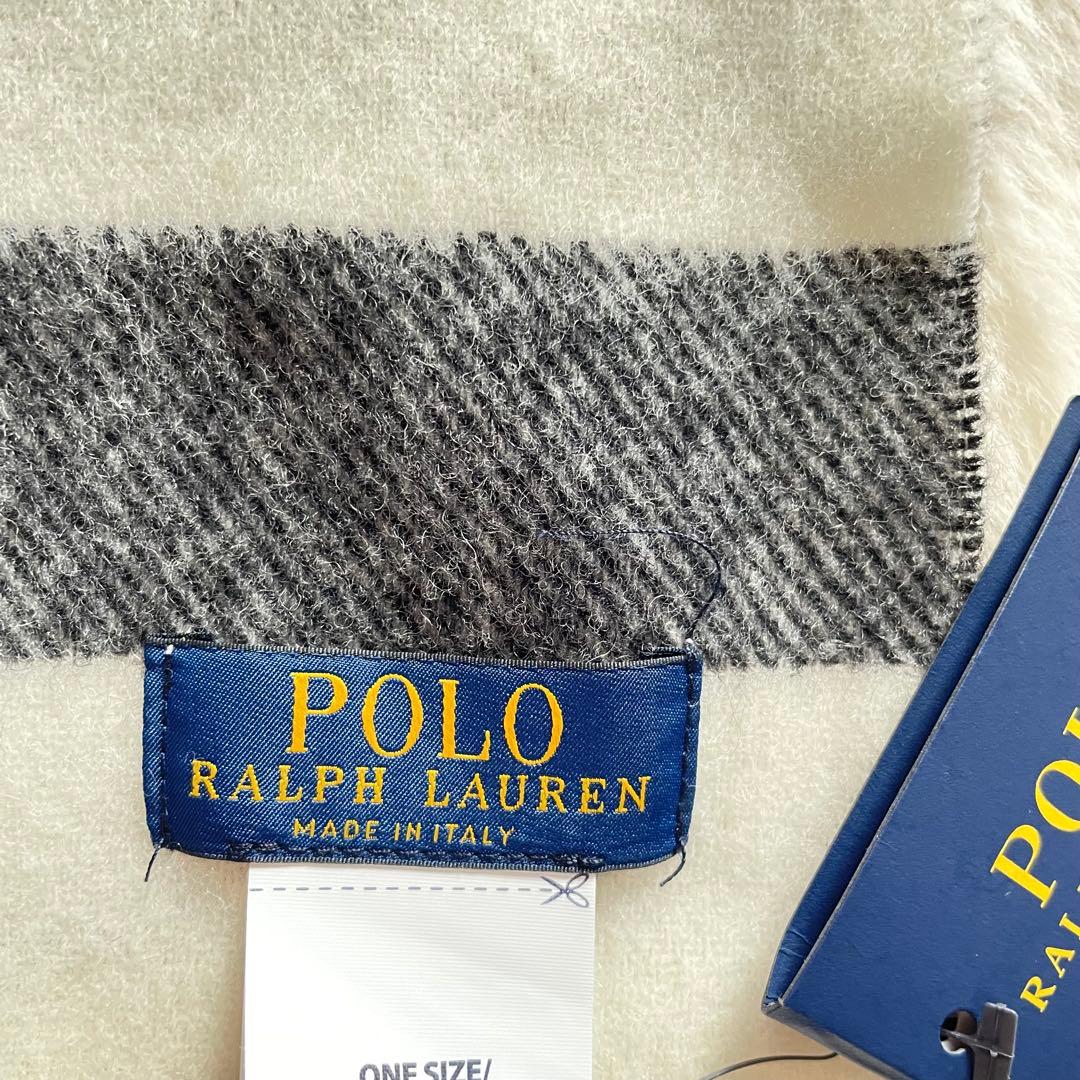 新品未使用　タグ付き　ポロラルフローレン　イタリア製　ウールマフラー　ポニー　白