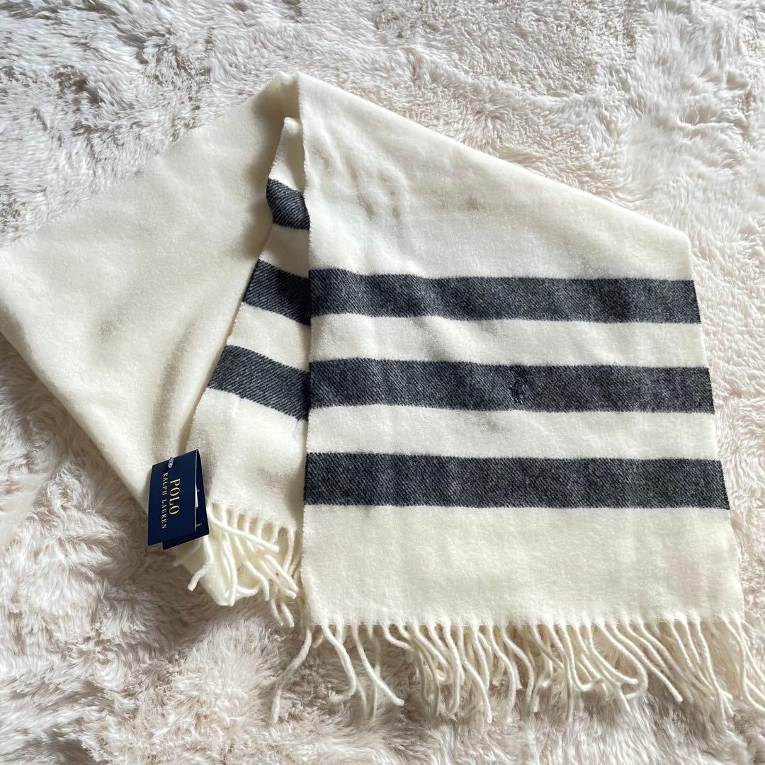 新品未使用　タグ付き　ポロラルフローレン　イタリア製　ウールマフラー　ポニー　白