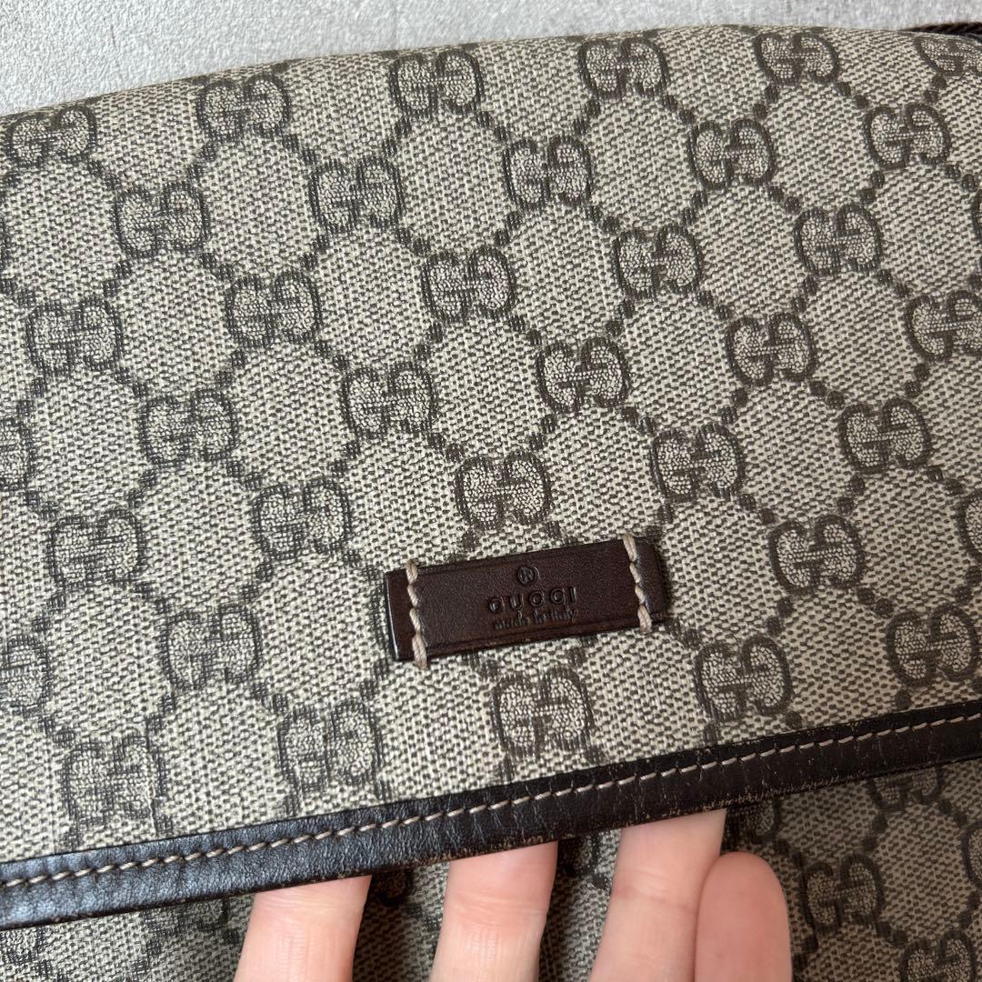 グッチ GG スプリーム PVC×レザー ショルダー バッグ メッセンジャー 茶