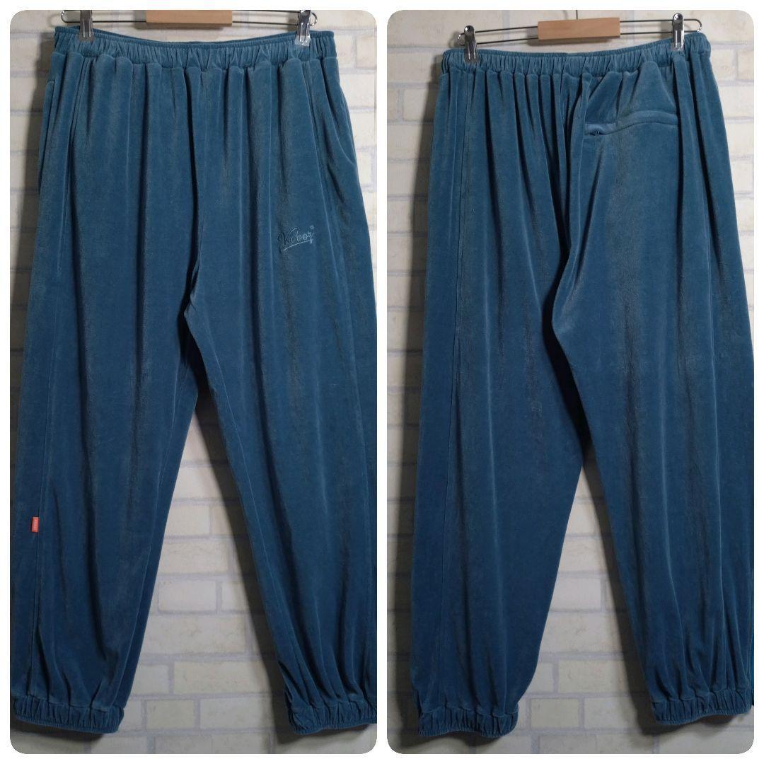 ケボズ★刺繍ロゴ ベロア セットアップ 上下セット くすみ青 L 日本製