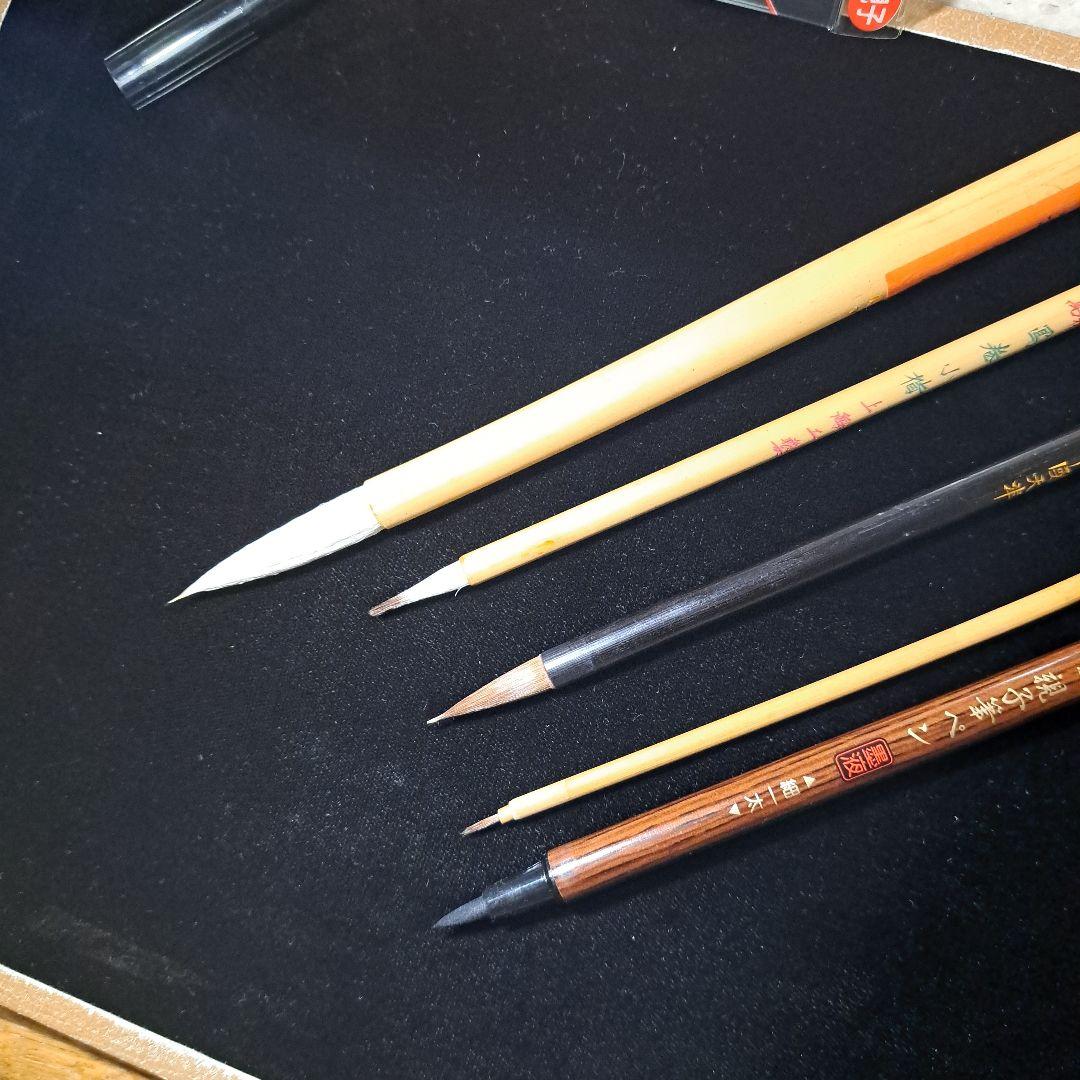 赤間硯•金巻朱色墨•白墨•お花墨•玉龍硯•筆4本セット