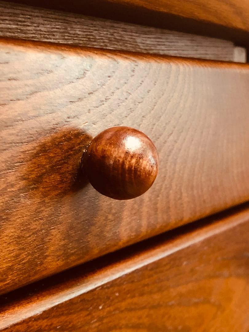 けやき 欅 引き出し4杯 レトロ ガラス 木製収納 シェルフ 民藝家具