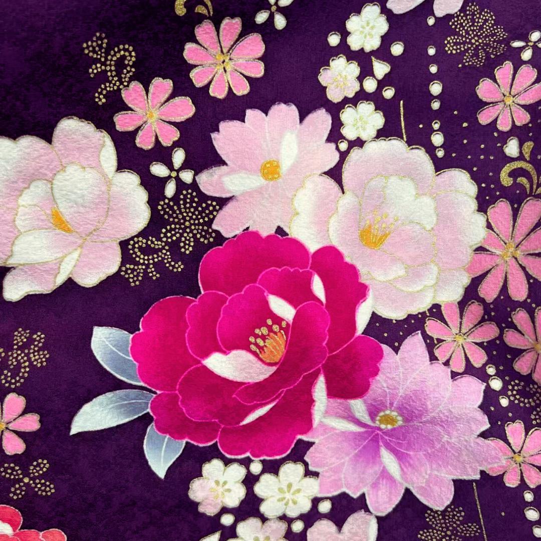 【超美品】 振袖セット 成人式 正絹 現代柄 ユリ 紫 *213 ●