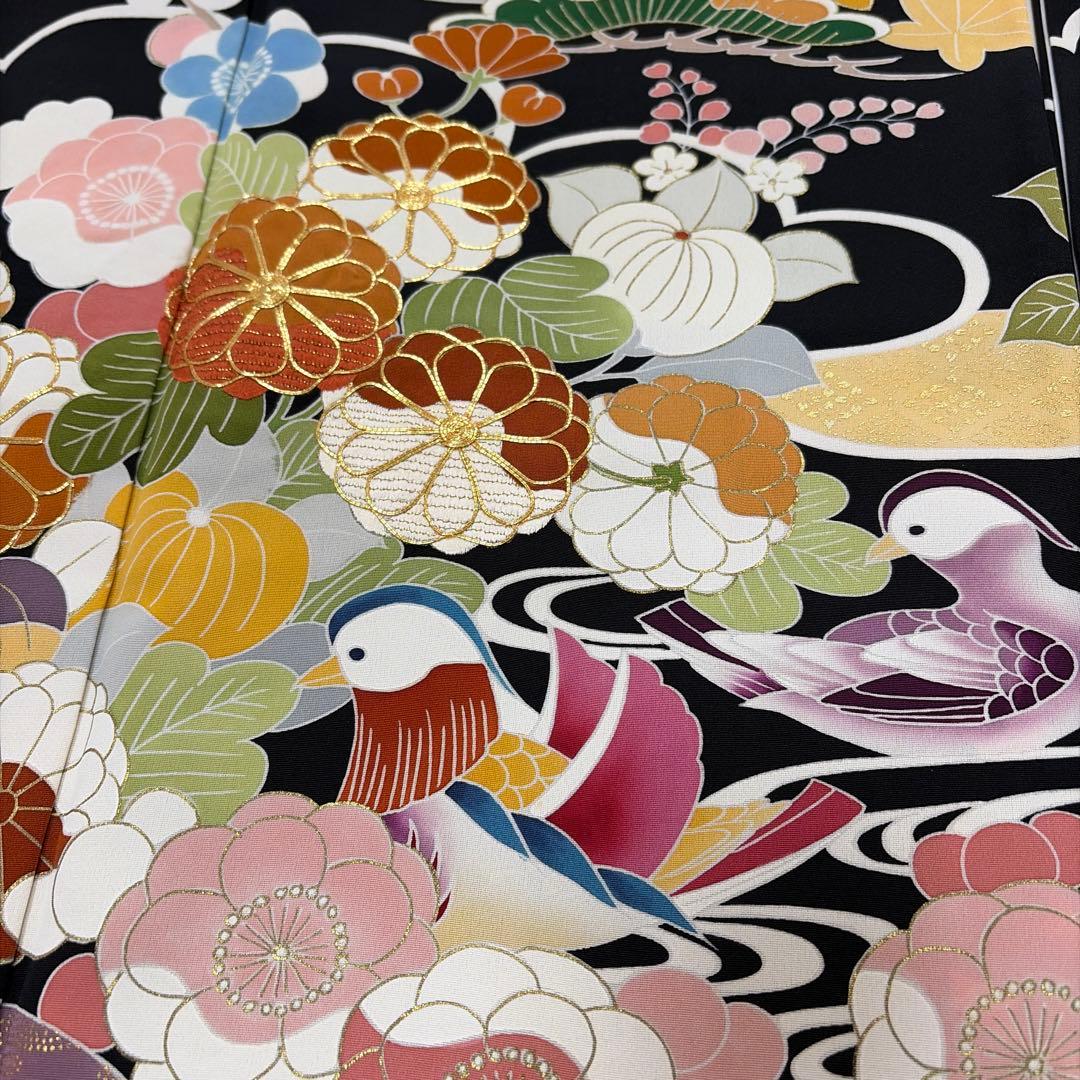 ■E5667■極美品■千總　落款　逸品　黒地　振袖　3点セット■丈161　裄69