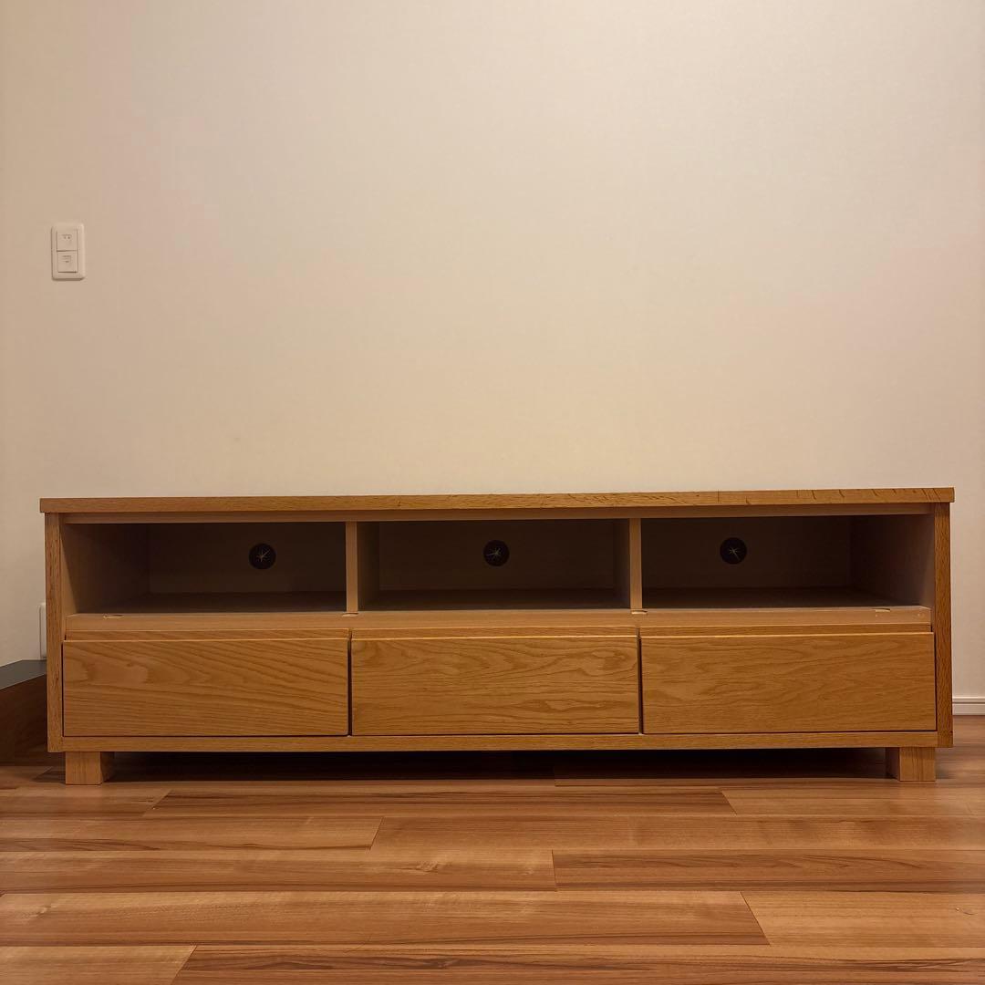 【美品】九州大川家具 木製 テレビボード／ローボード（3段引き出し・配線穴付き）