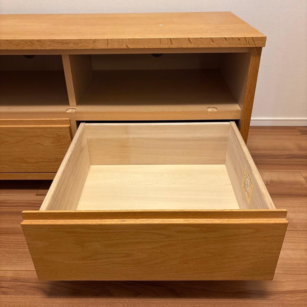【美品】九州大川家具 木製 テレビボード／ローボード（3段引き出し・配線穴付き）