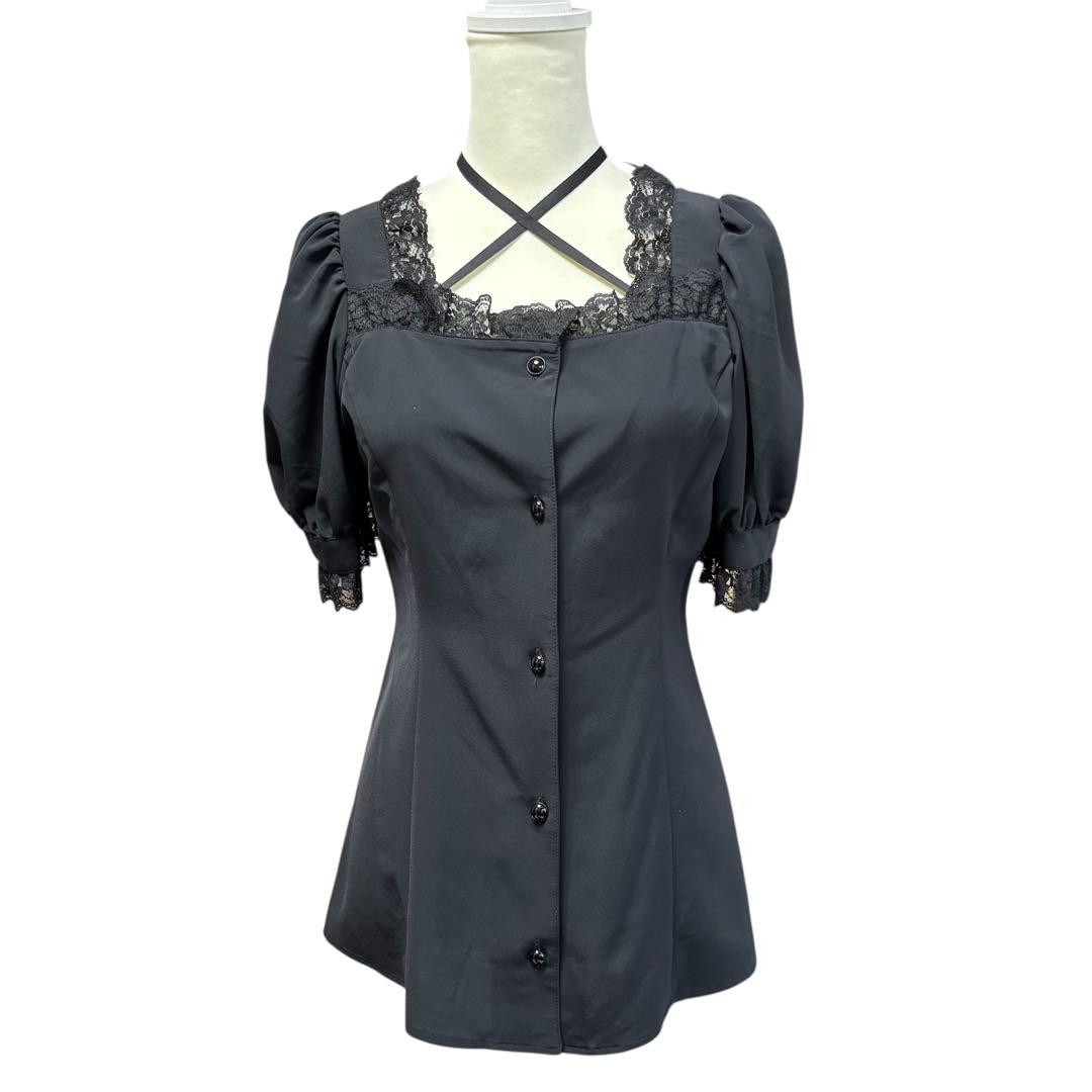 【美品】MIHO MATSUDA パフスリーブブラウス フリル レース 黒