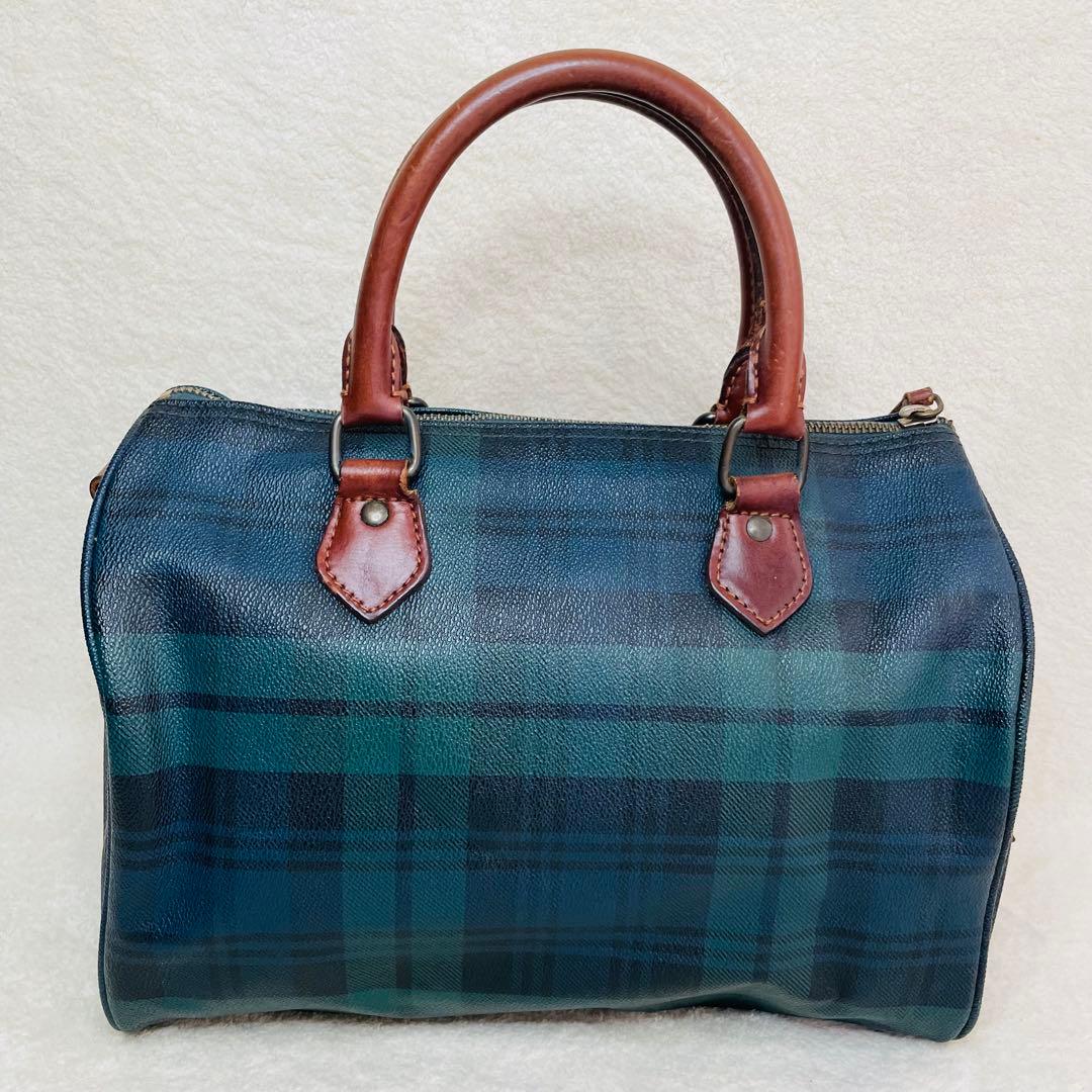 ポロラルフローレン ミニボストンバッグ PVCレザー グリーンチェック