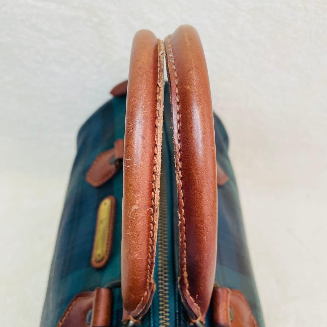 ポロラルフローレン ミニボストンバッグ PVCレザー グリーンチェック