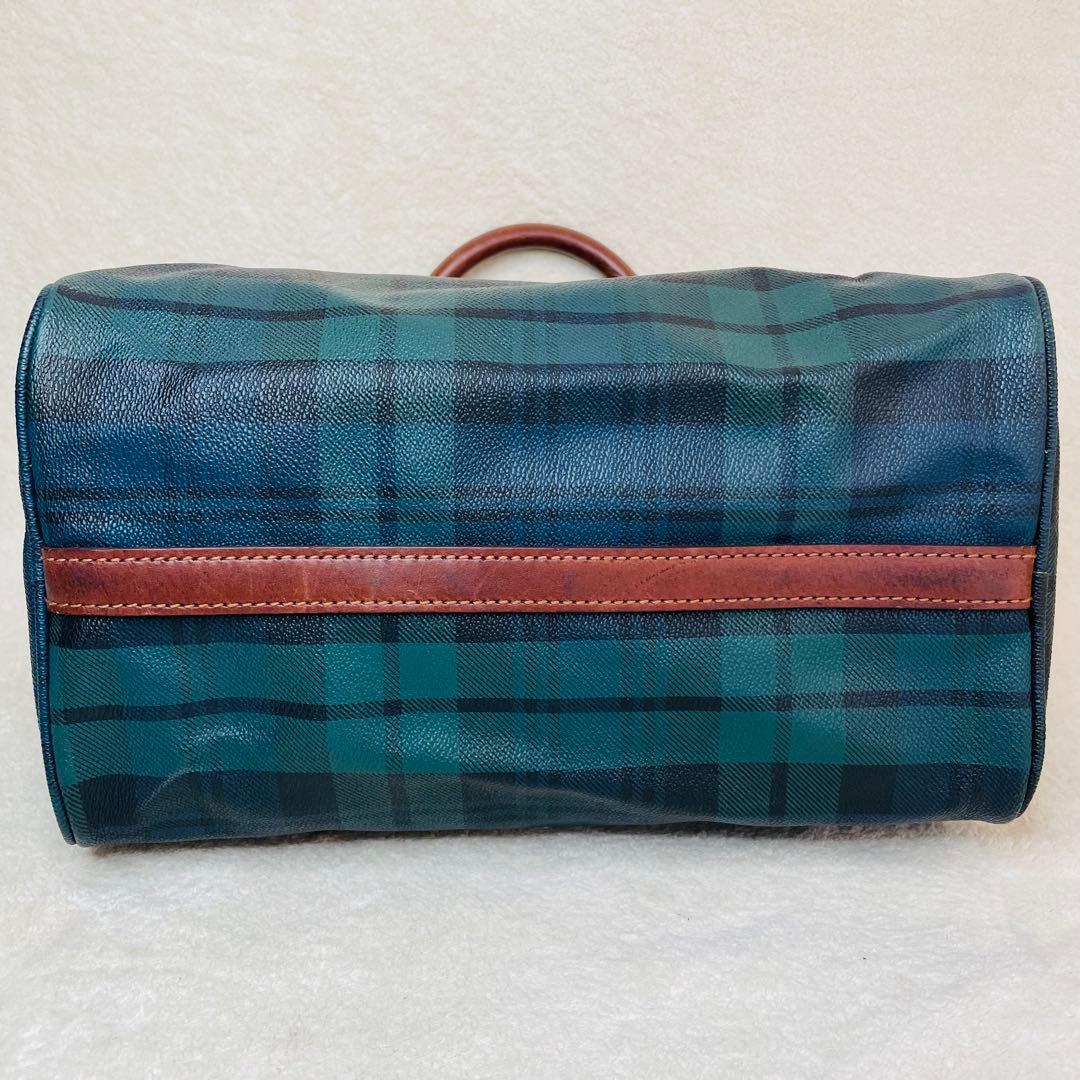 ポロラルフローレン ミニボストンバッグ PVCレザー グリーンチェック