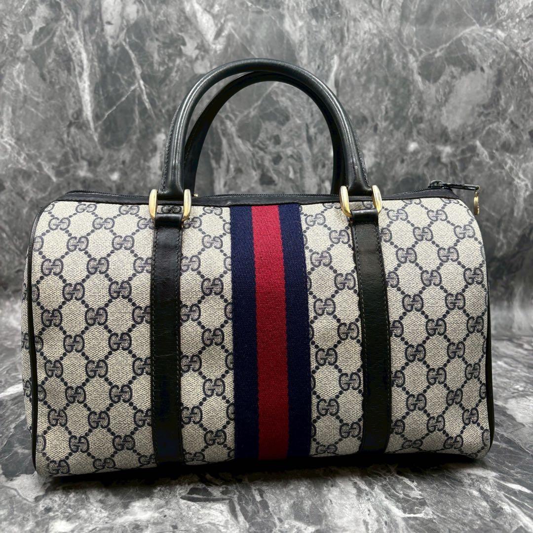 ✨極美品✨GUCCI シェリーライン GG ネイビー ボストンバッグ レザー
