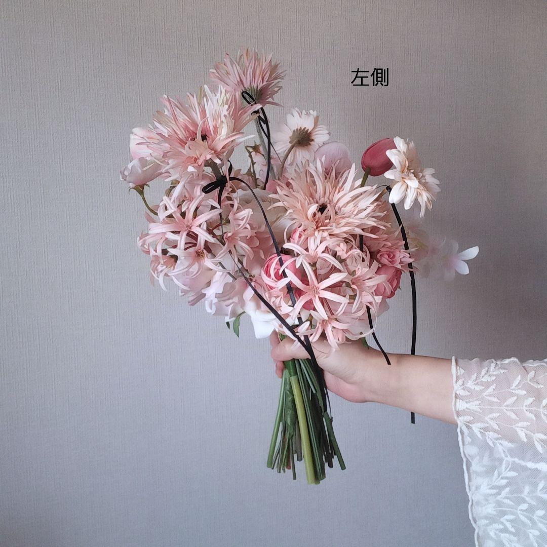 ピンク　ガーベラ　チューリップ　ウェディングブーケ　アーティフィシャルフラワー