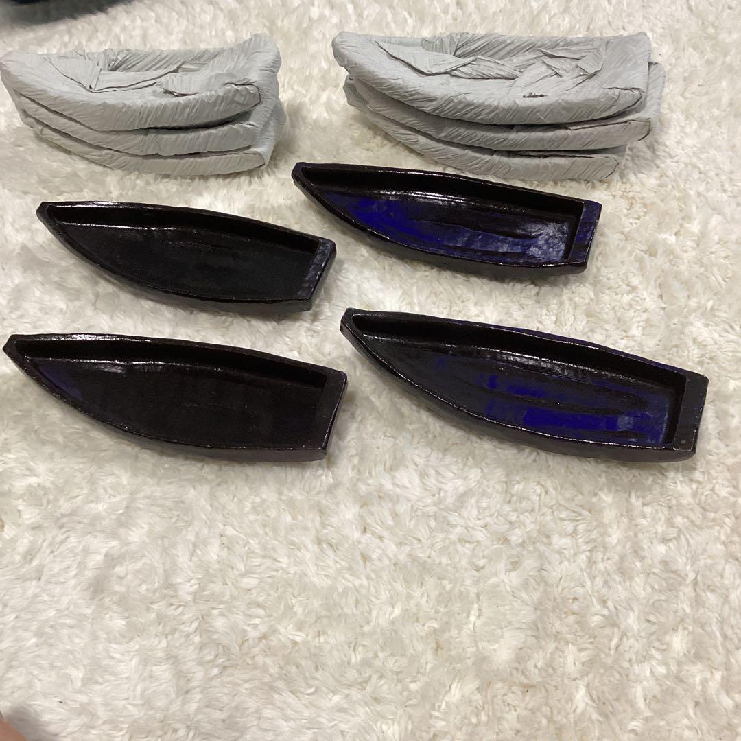 黒釉舟形向付　前菜の器10客　　新品未使用