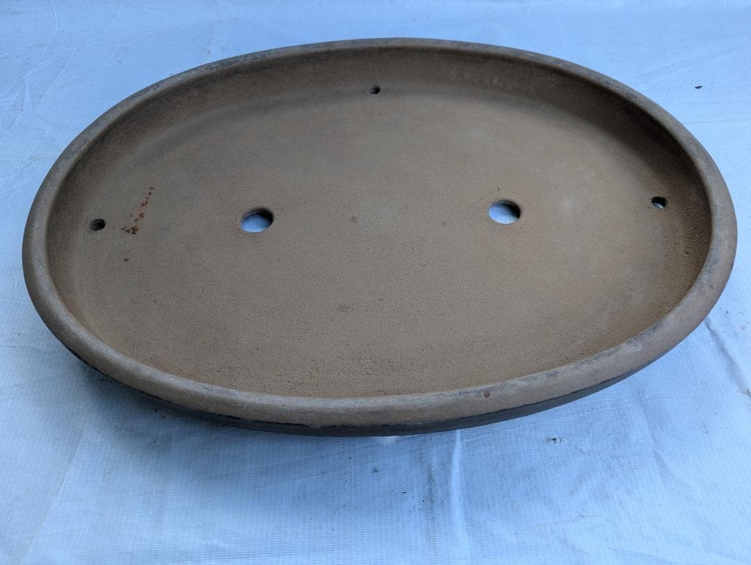 【喜仙造】大型楕円盆栽鉢 外寸57×43×高さ7cm 時代鉢