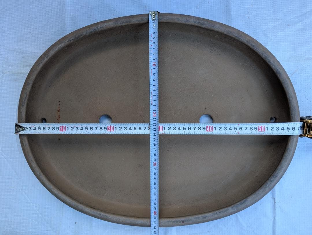 【喜仙造】大型楕円盆栽鉢 外寸57×43×高さ7cm 時代鉢