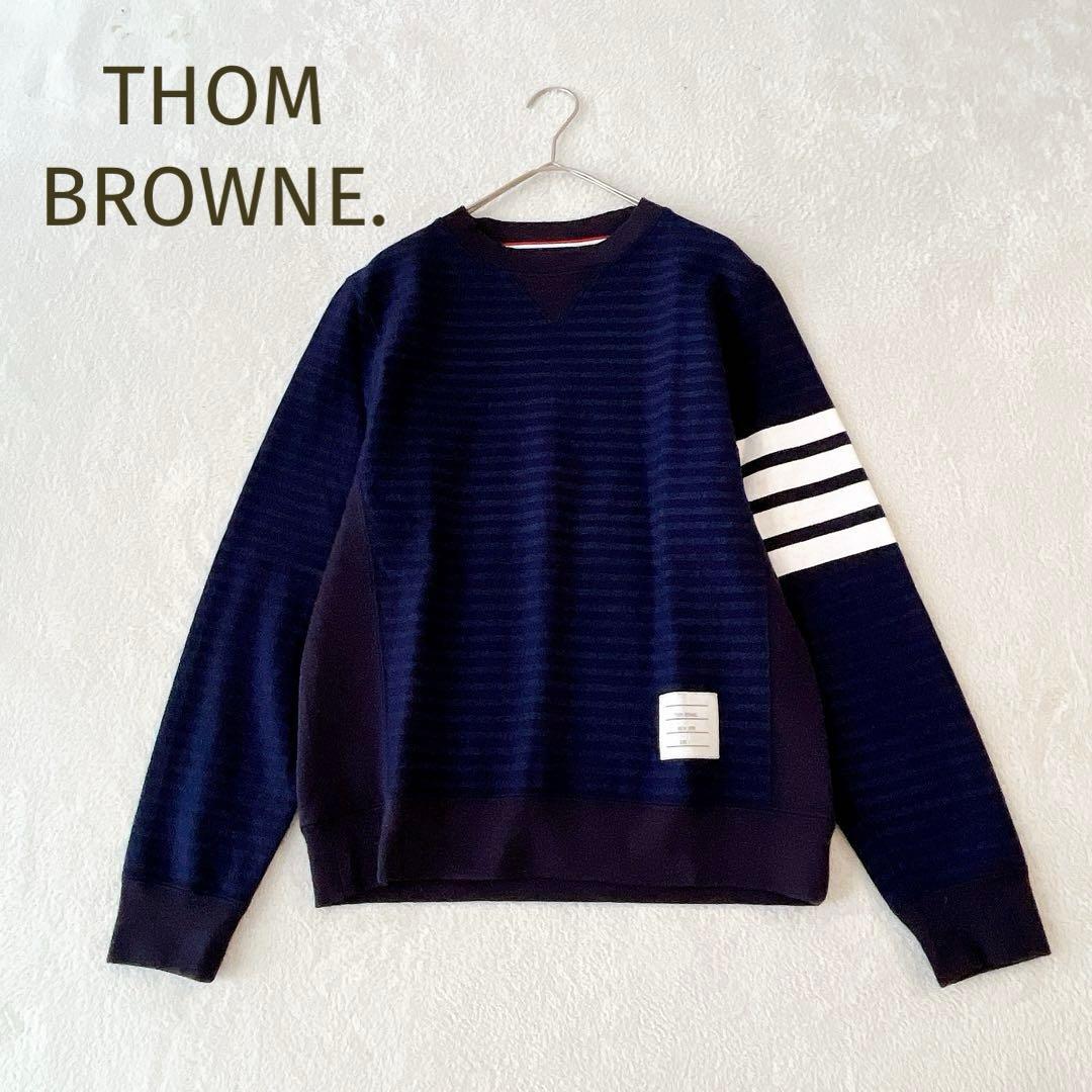 未使用級★THOM BROWNE★希少 ウールボーダーニット ネイビー 兼用 S