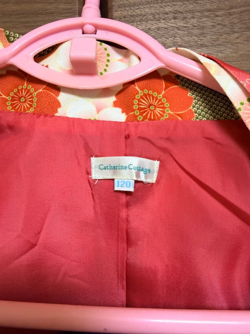 簡単着付けの袴3点セット　紅桃着物×本紫袴 卒園 120cm オンライン完売品