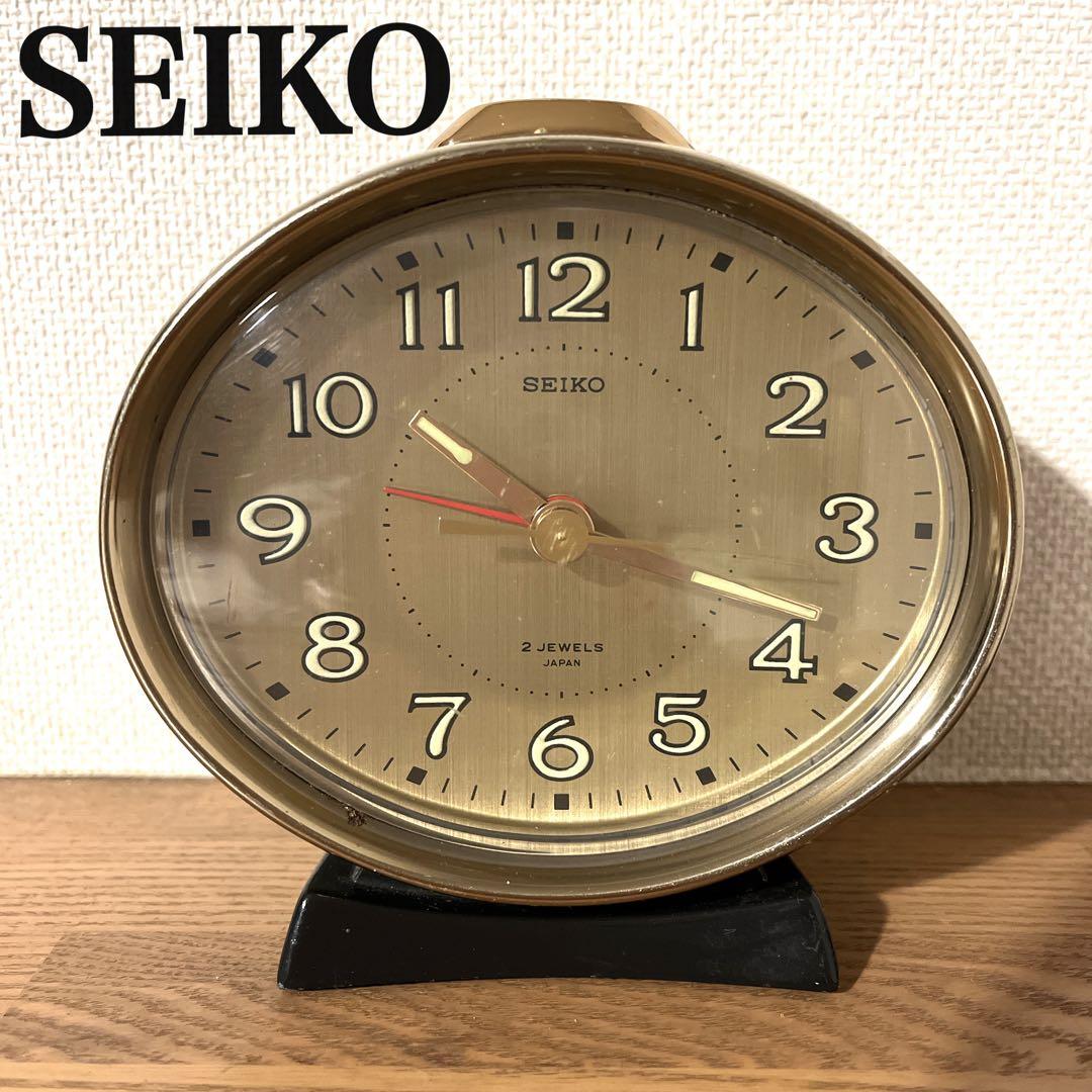 SEIKO 置時計　ゼンマイ式　目覚まし機能付　昭和レトロ　2 JEWELS