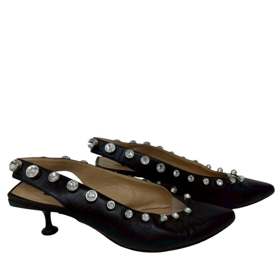 セルジオロッシ Sr バックストラップ レザー パンプス ヒール ビジュー 38