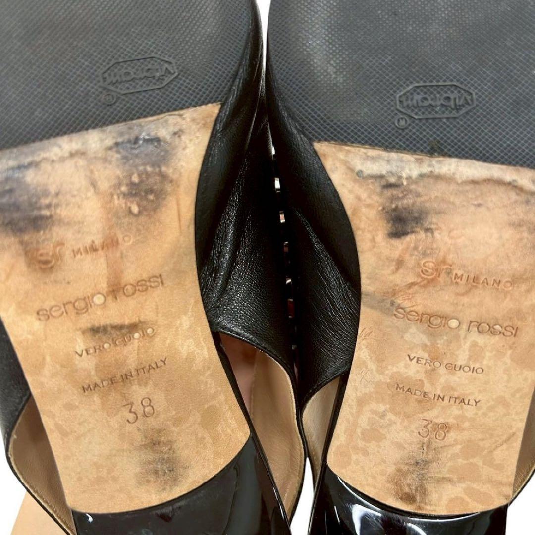セルジオロッシ Sr バックストラップ レザー パンプス ヒール ビジュー 38