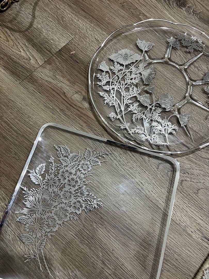 専用❗️シルバーオーバーレイ　プレート2枚　ヘイシーオーキッド　グラス4個