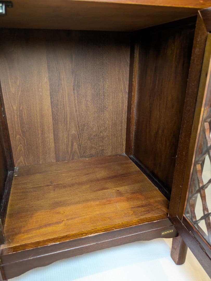 コイズミ キャビネット 電話台 置物台 棚 ガラス扉 格子 レトロ