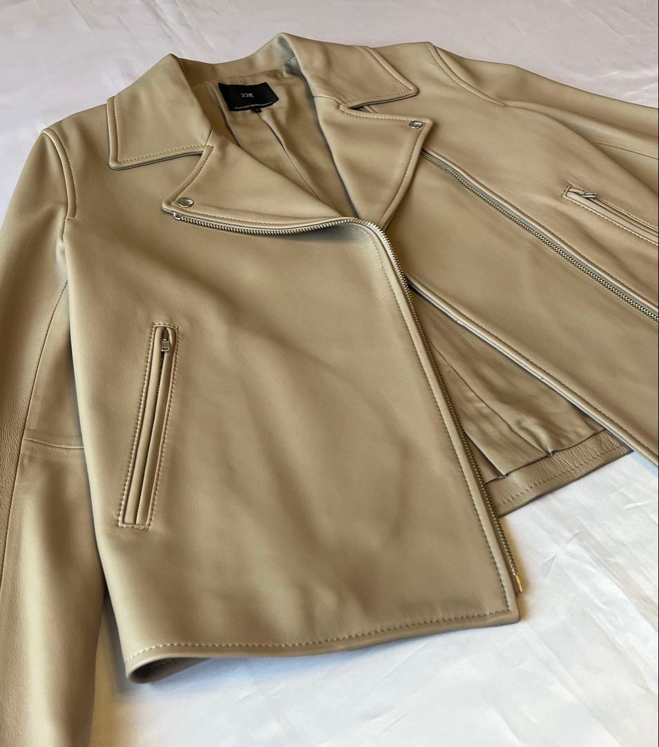 23区　ラムレザー　ライダースジャケット　サイズ40 グレージュ
