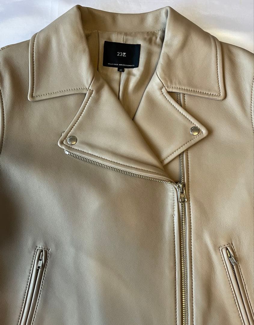 23区　ラムレザー　ライダースジャケット　サイズ40 グレージュ