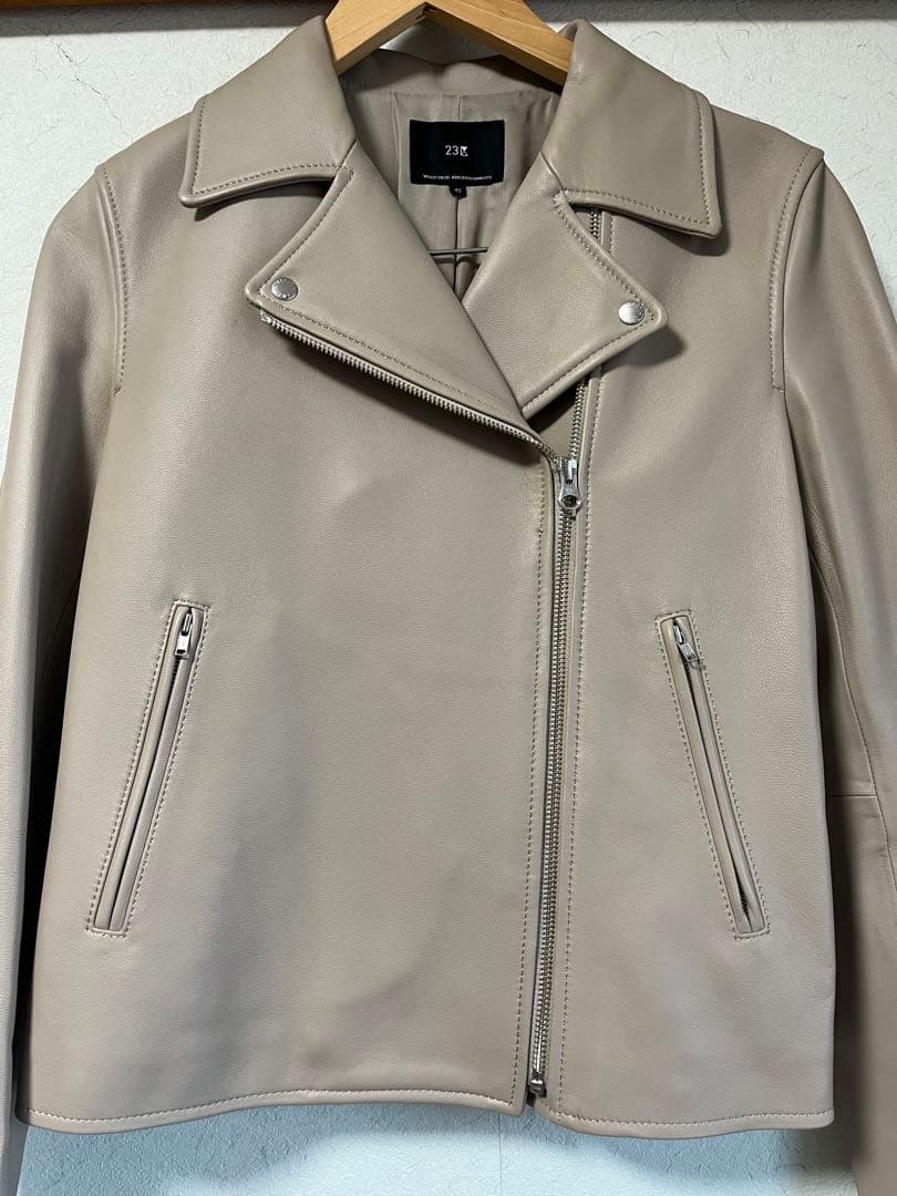 23区　ラムレザー　ライダースジャケット　サイズ40 グレージュ