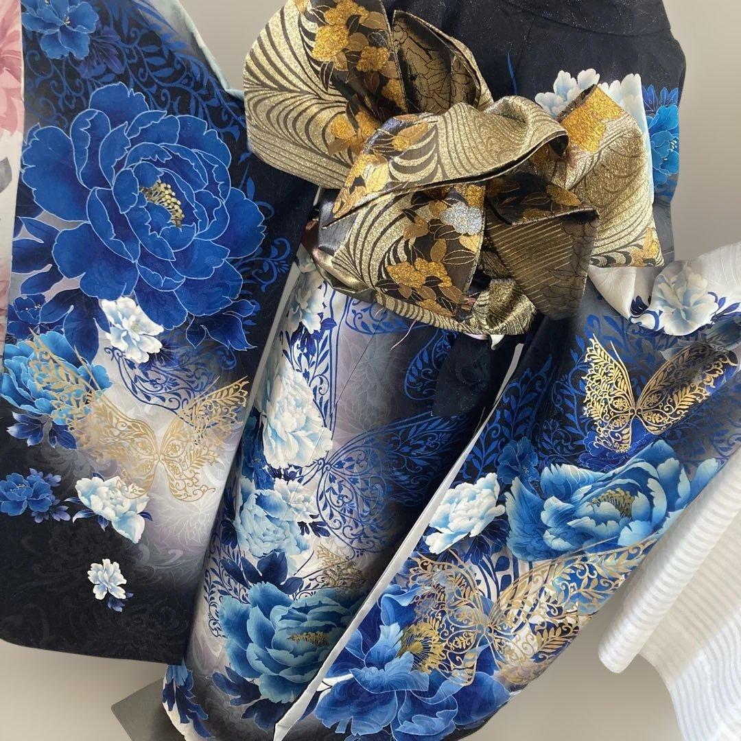 豪華薔薇振袖 袋帯付き　金彩　蝶　大輪