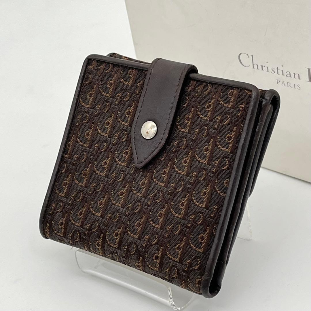 クリスチャンディオール 二つ折り財布 トロッター柄 キャンバス レザー 男女可能