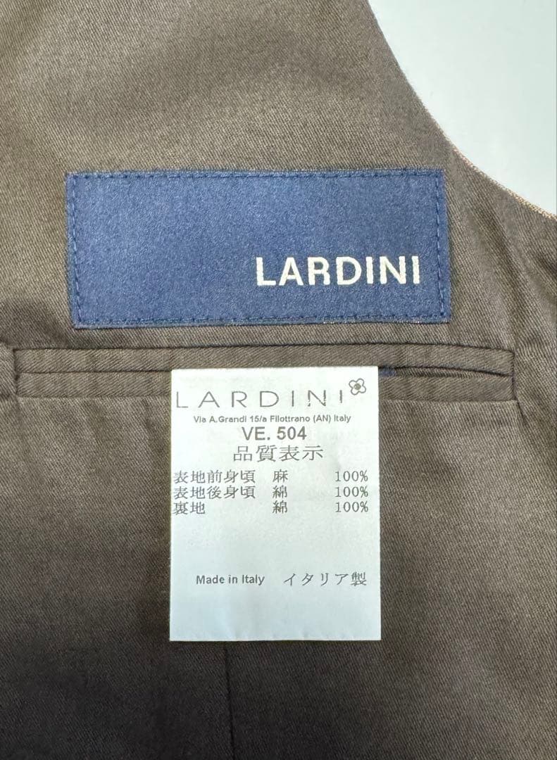 【美品】 LARDINI リネン素材夏用ジレ46イタリア製(ブラウン)