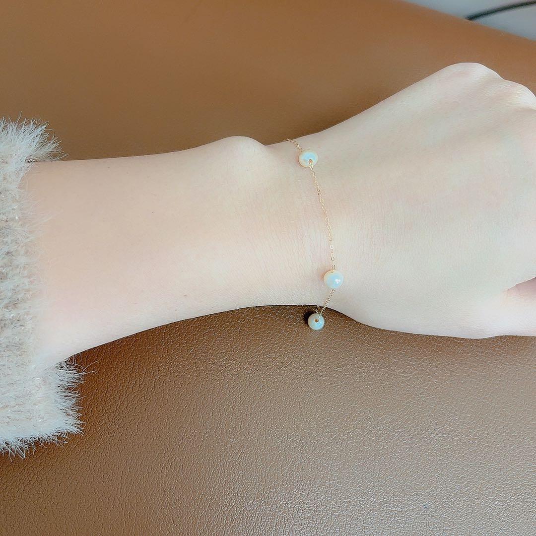 K18YG 天然石 淡水パール ブレスレット 約18cm