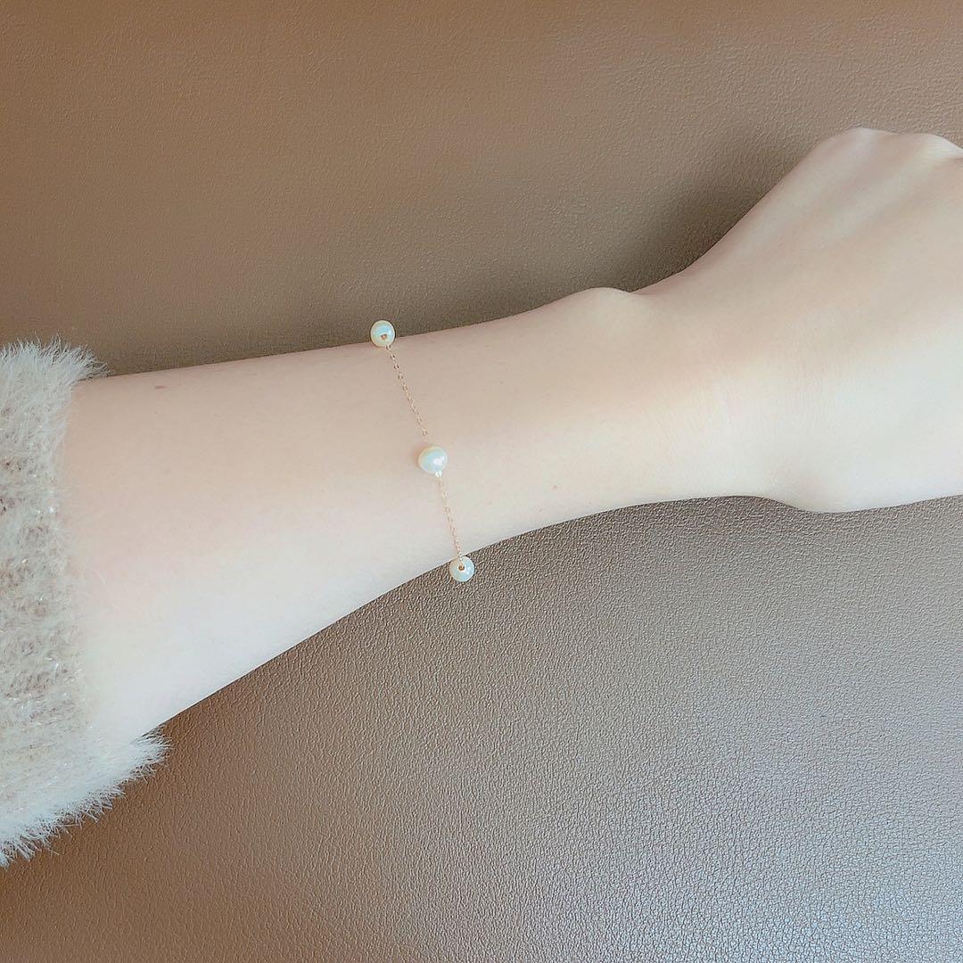 K18YG 天然石 淡水パール ブレスレット 約18cm