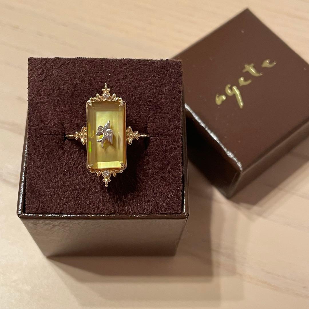 【新品】agete アガット　K10 SILVER ゴールドリング　シトリン　鳥