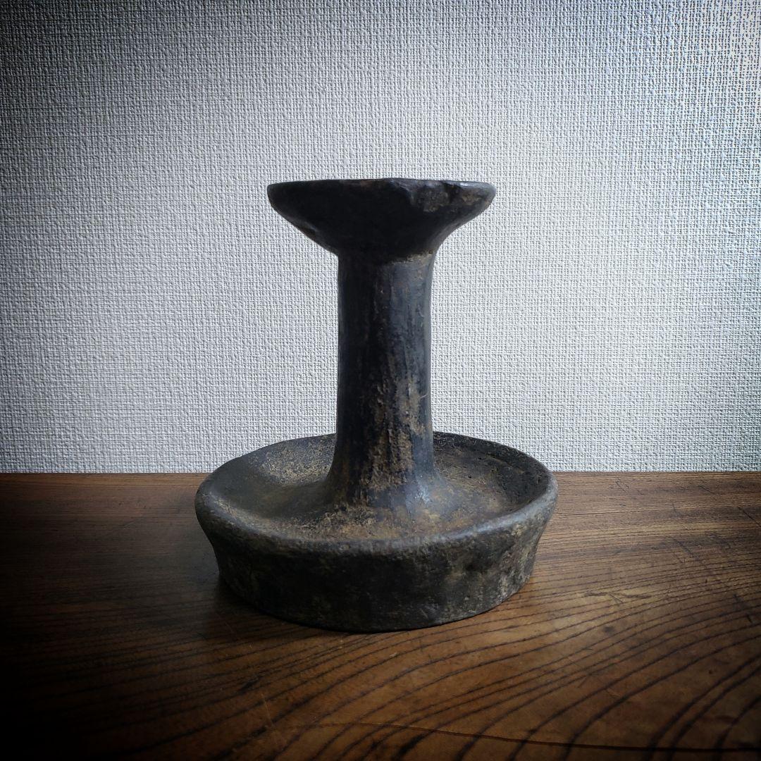 灯明台　灯火台　蝋燭台　古道具　黒　灯明皿　陶器　日本灯明皿　江戸　欠け