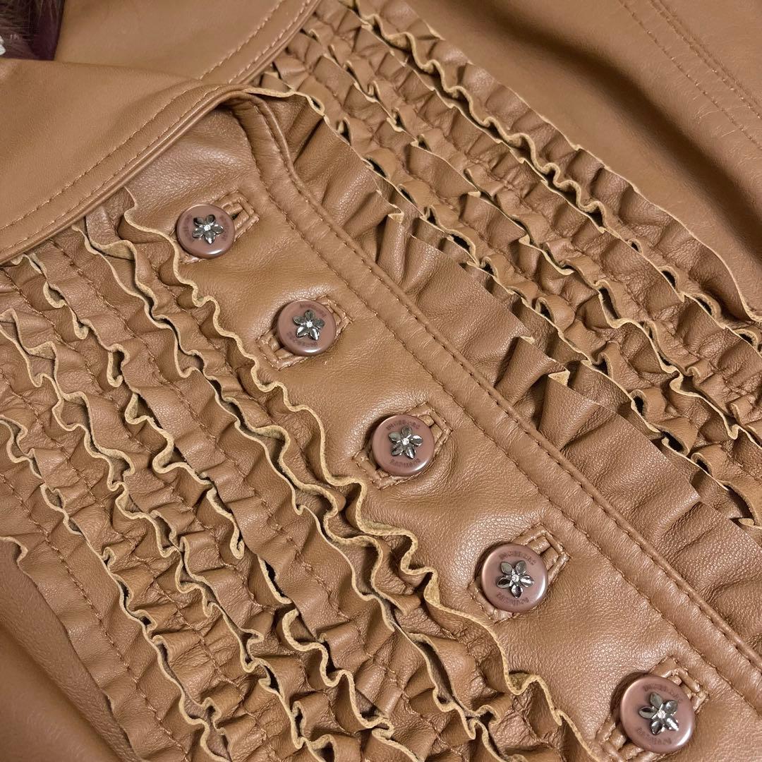 INGEBORG インゲボルグ フリル レザー ファー ジャケット ブラウン M