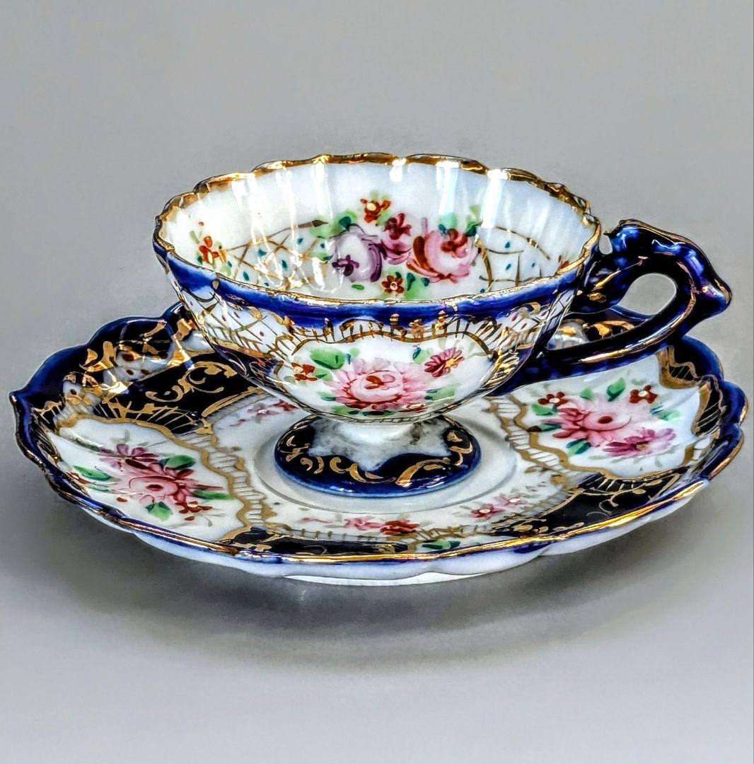 オールドニッポン デミタス 高台ペディスタル C&S 金彩 花文