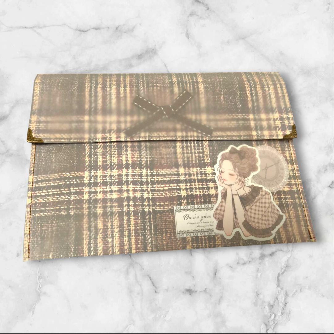 ハンドメイドふかふかペーパーポーチ/ペーパーバッグ/トレペ仕様ブラウンチェック