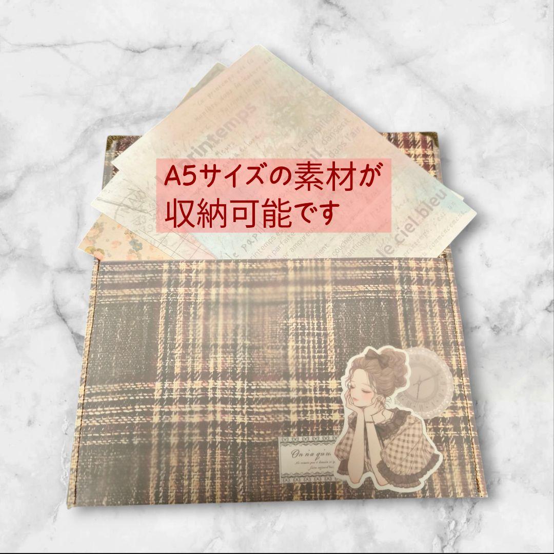 ハンドメイドふかふかペーパーポーチ/ペーパーバッグ/トレペ仕様ブラウンチェック