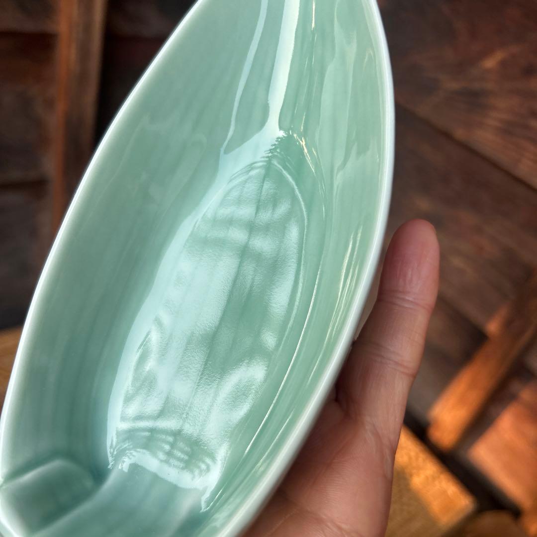 ※箱なし深川製磁　百年庵　笹青磁　笹舟取皿揃　５枚 小鉢 刺身皿 盛り付け皿