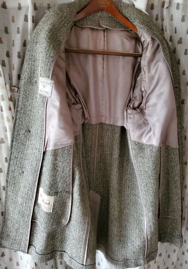 【米国製美品】60s ヴィンテージ　ラグラン　ハリスツイード　コート　グレー