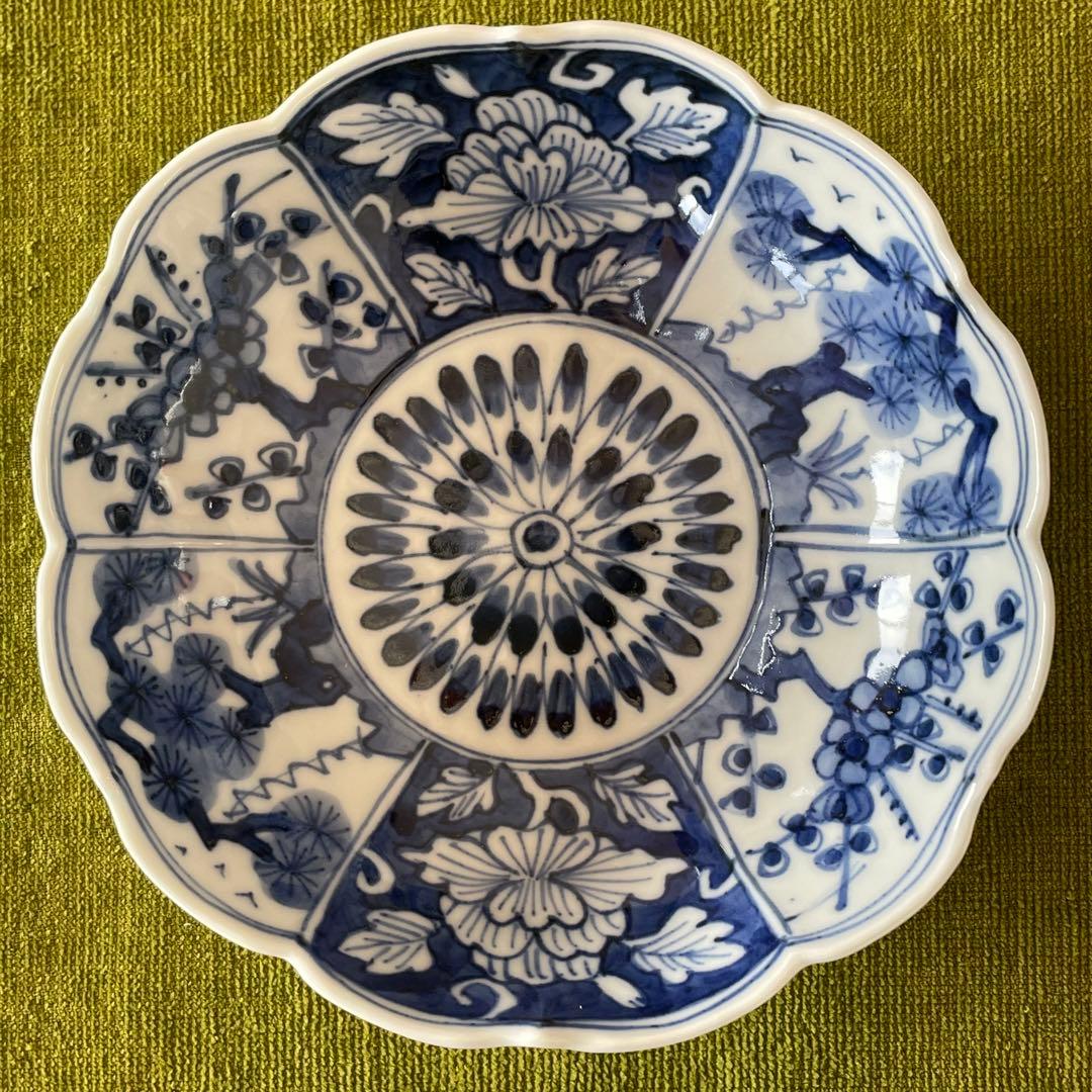 樋山真弓　染付 輪花5寸鉢 + 赤絵7寸鉢 2点セット