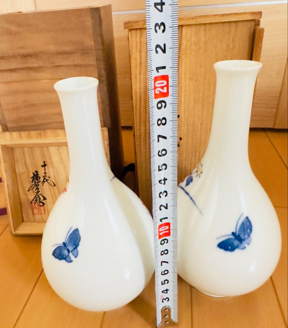 希少品国宝十三代酒井田柿右衛門染錦 花瓶高さ約2 0Cm口部直径约3Cm