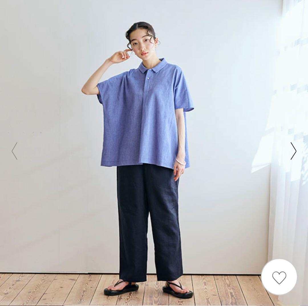 高島ちぢみのワイドシャツ　中川政七商店　ブルー